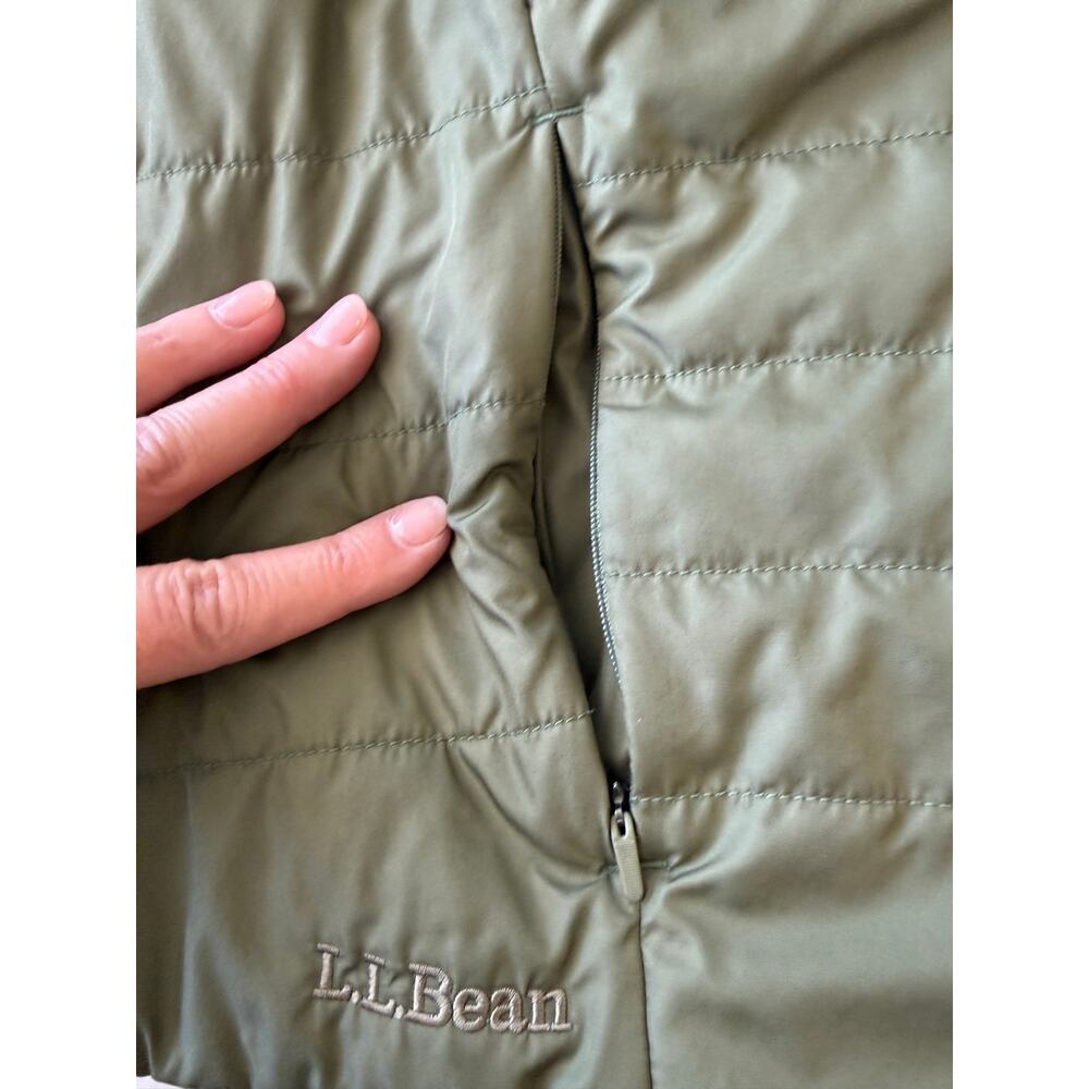 LL Bean Olive Green Collarless Short Sleeve Puffer Button Front Jacket XL Reg - Picture 7 of 11